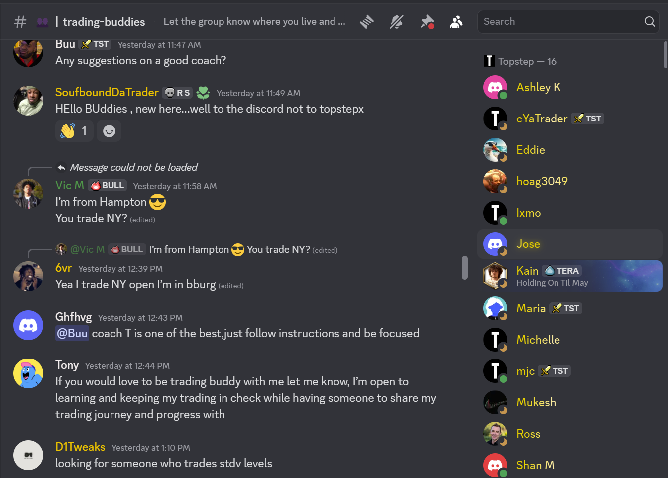 The Trading Buddies Channel in Topstep's Trading Discord Server